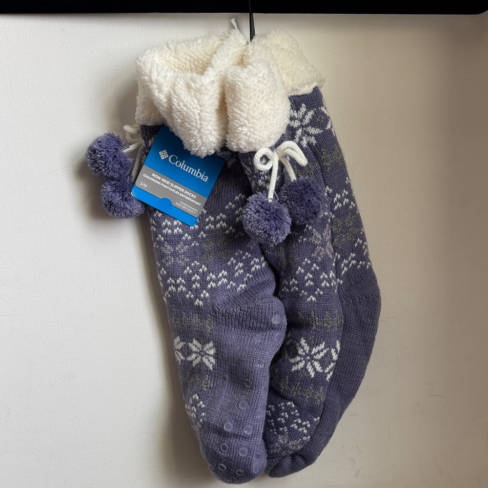 Columbia Purple and White non-skid Slipper Socks